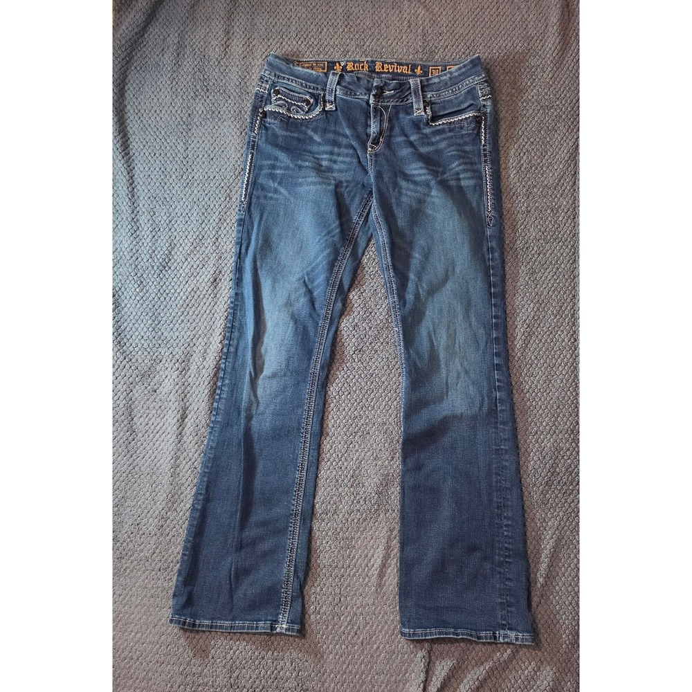 Rock Revival Jacklyn Easy Boot Jeans Dark Wash Embroidered Sequin Denim Size 30